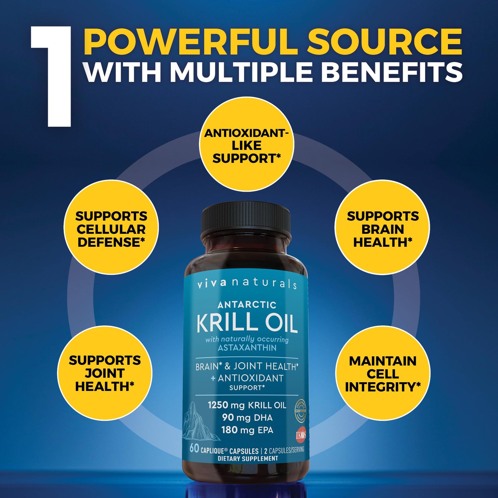 Viva Naturals Antarctic Krill Oil Omega 3 60 Count (Pack of 1), Brown