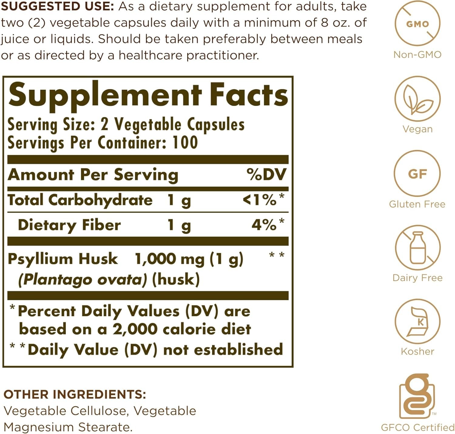 Psyllium Husks Fiber Capsules – 200 Ct for Digestive Health