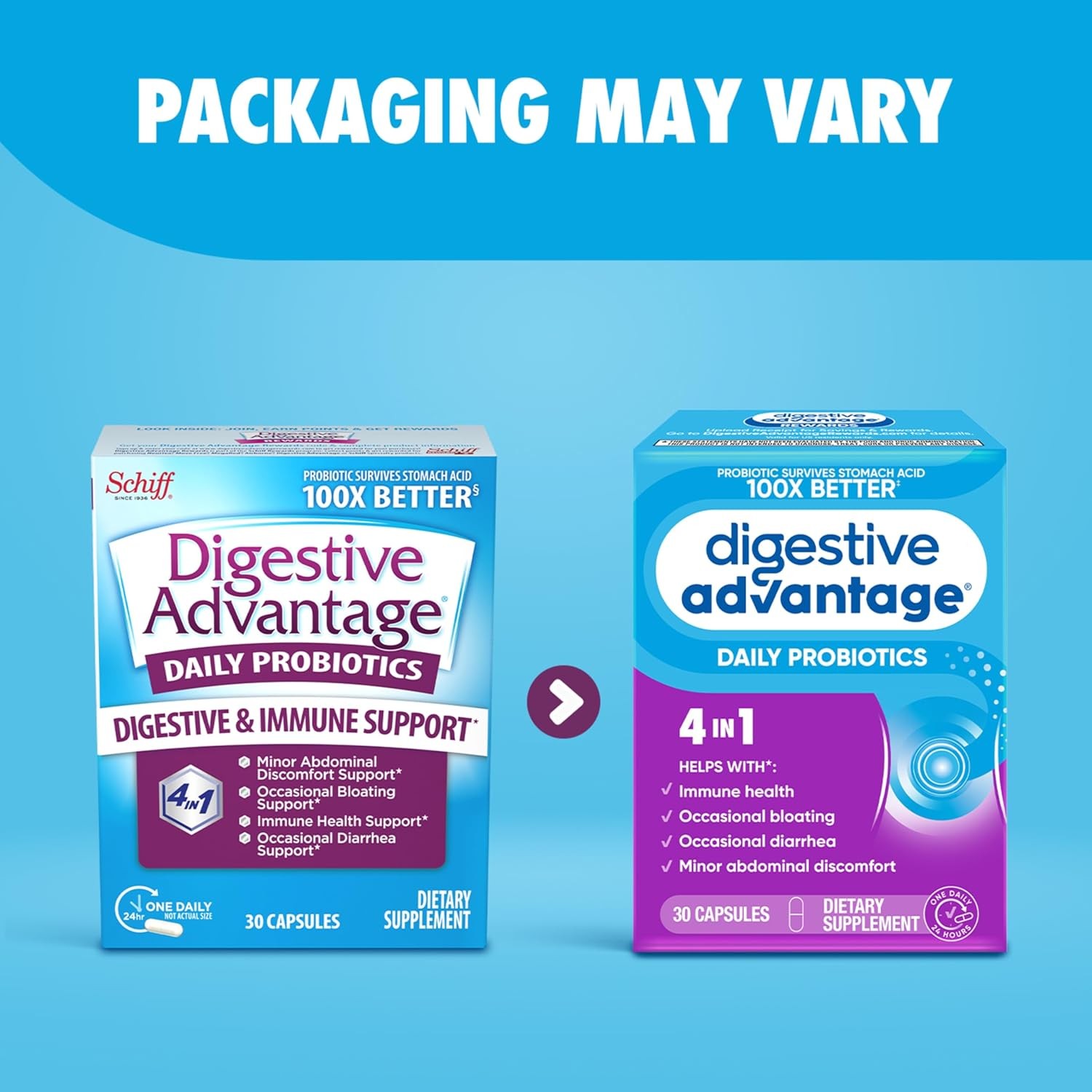Schiff Digestive Advantage Daily Probiotic Supplement Immune Health Capsule 30ct