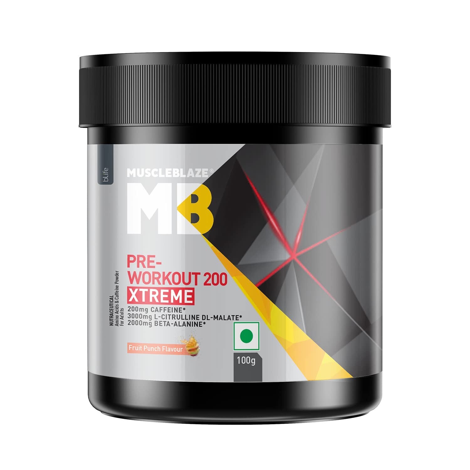 MuscleBlaze Pre Workout In Fruit Punch Flavor , Pack of 100gm, 15 Servings