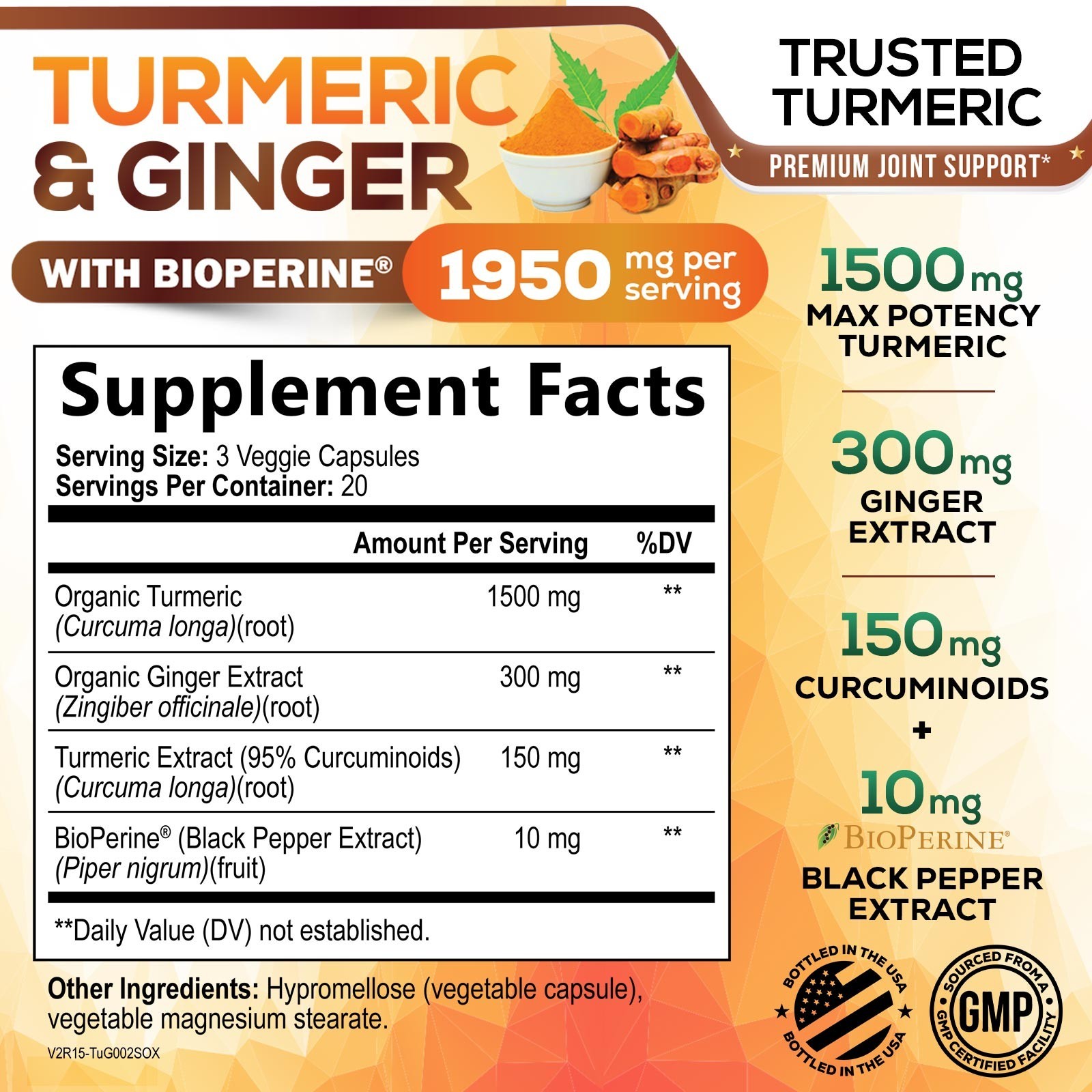 Turmeric Curcumin w/ Ginger & BioPerine Black Pepper – 1,950mg 95% Standardized