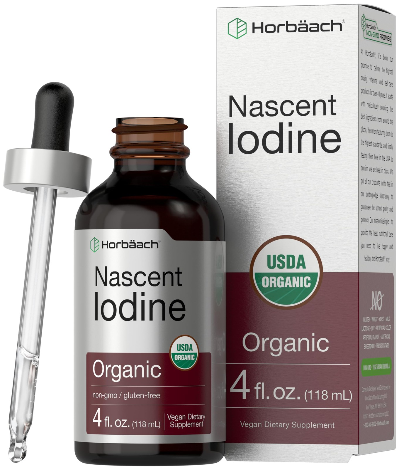 Horbaach Nascent Iodine Drops | 4 Fl Oz | Organic Liquid 4 (Pack of 1)