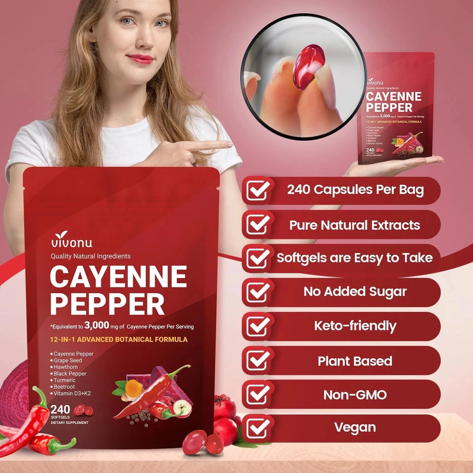 3 Pack Cayenne Pepper Softgels Supplement Chilli Body Supplement Boosts Energy