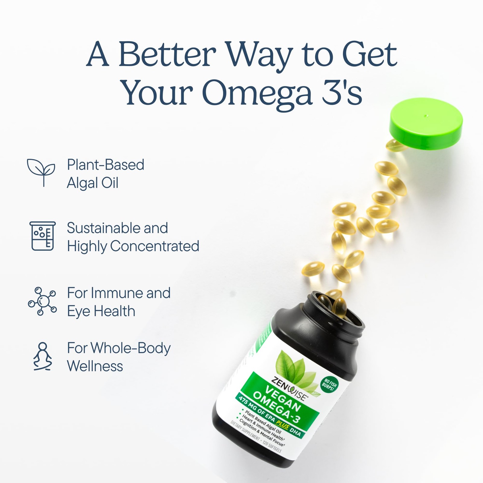 Zenwise Health Vegan Omega 3 Supplement – Burpless 120 Count (Pack of 1)