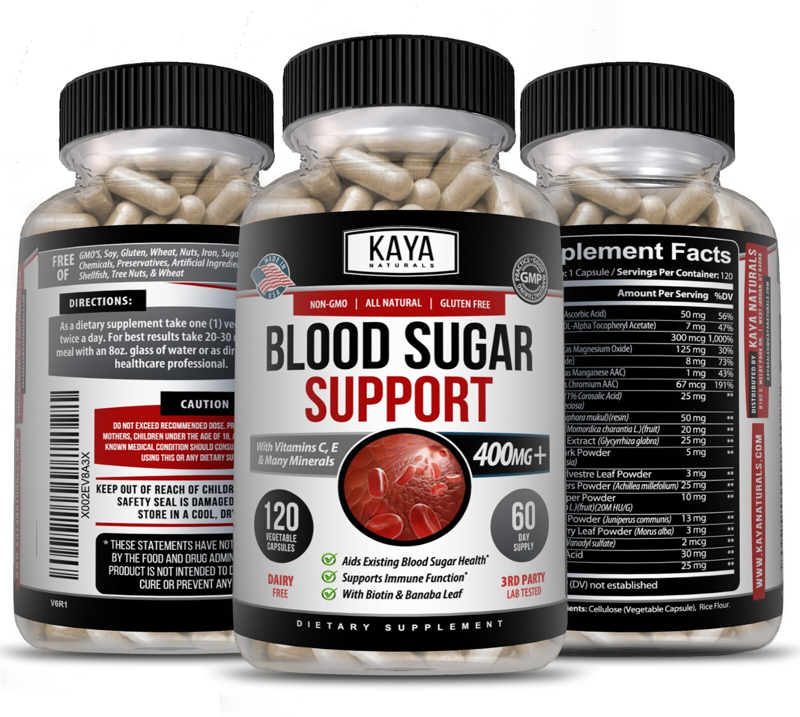 BLOOD SUGAR SUPPORT Alpha Lipoic Acid & Cinnamon 20 Herbs 120 Capsules