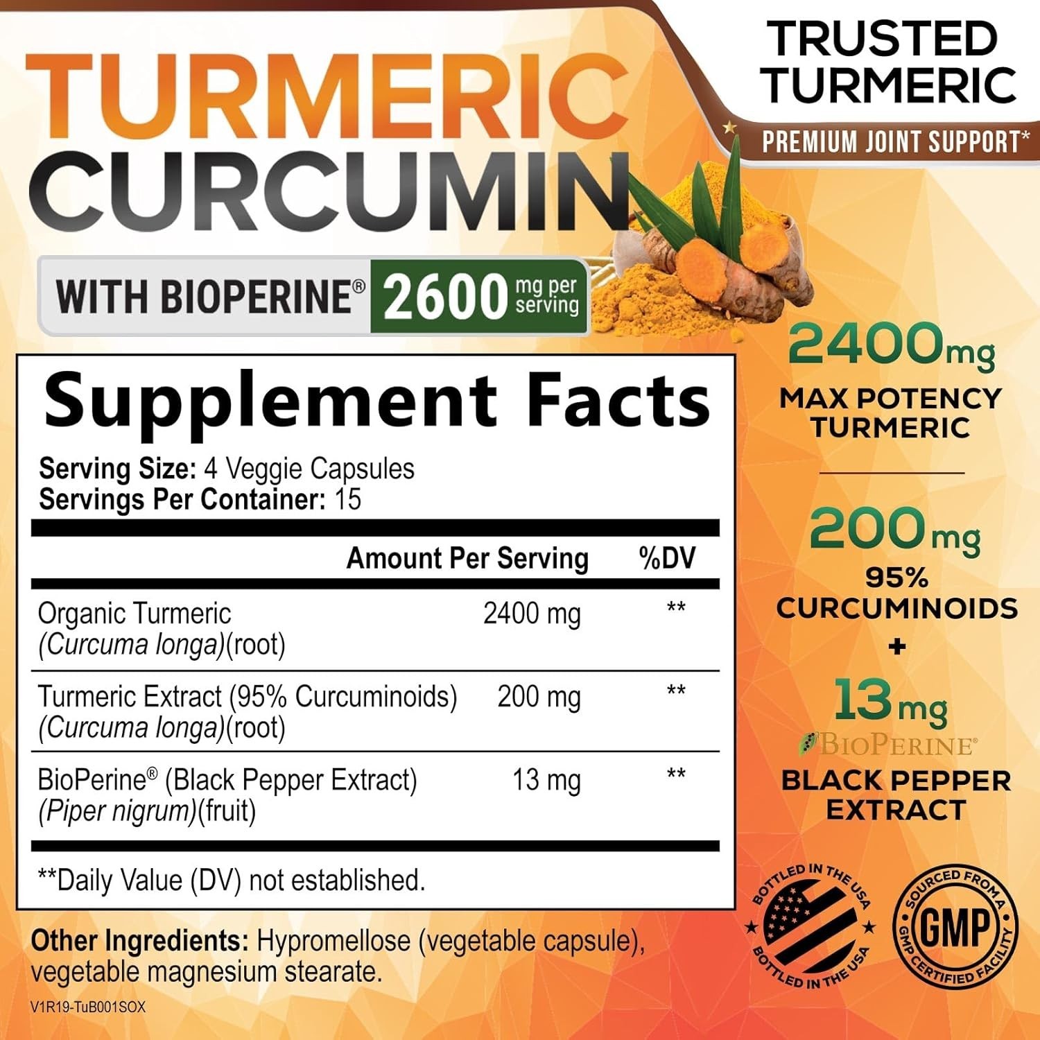 Turmeric Curcumin with Bioperine 2600mg High Absorption Triple Strength Capsules