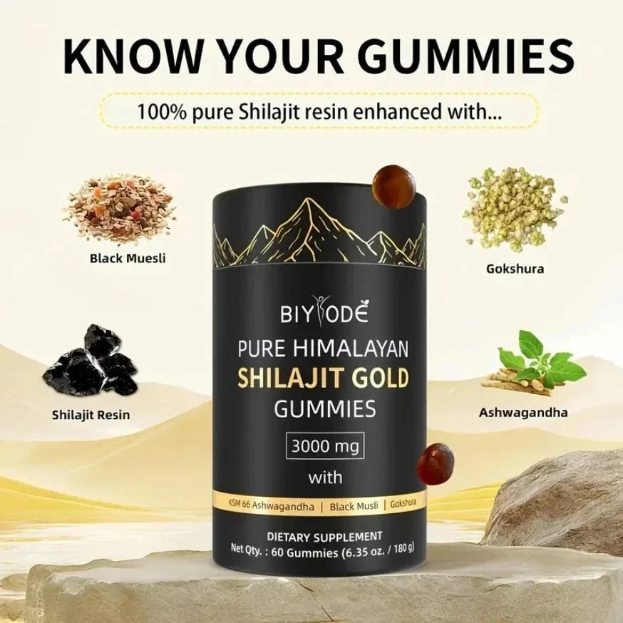 Pure Himalayan Shilajit Gold Gummies 3000mg With Ashwagandha Gokshura