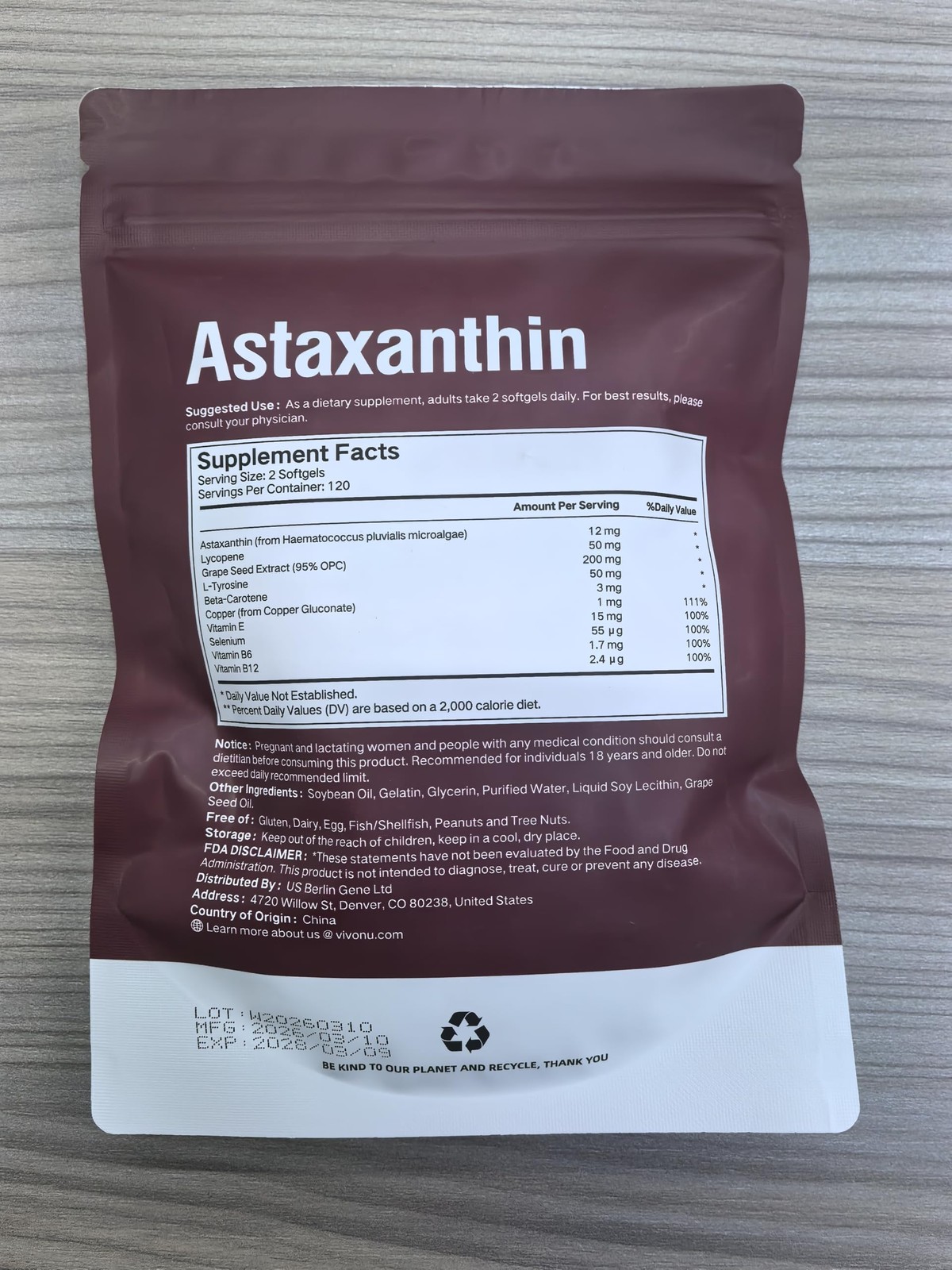 10 in 1 Astaxanthin 12mg Supplements Softgels, 4 Month Supply, 1 Bag