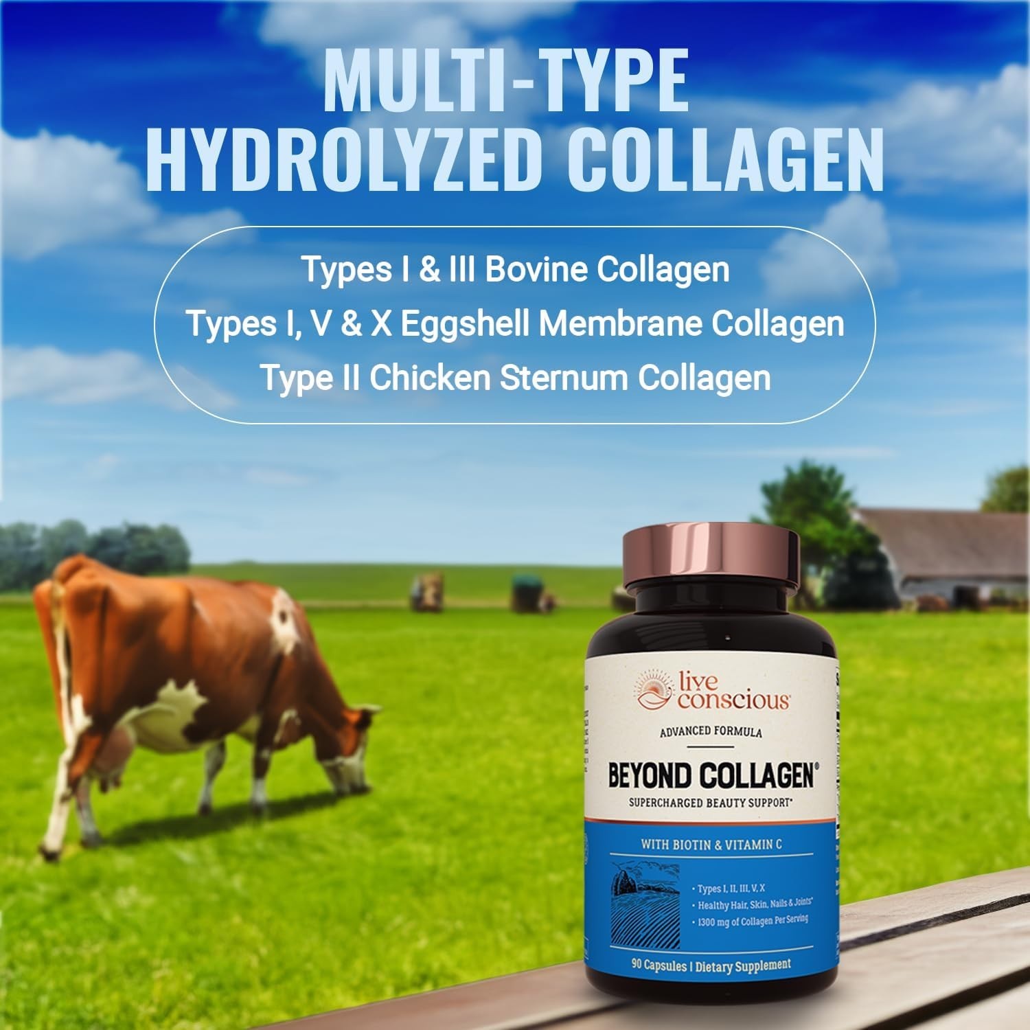 Live Conscious Beyond Collagen Multi Collagen Capsules – Types I, II, III, V & X