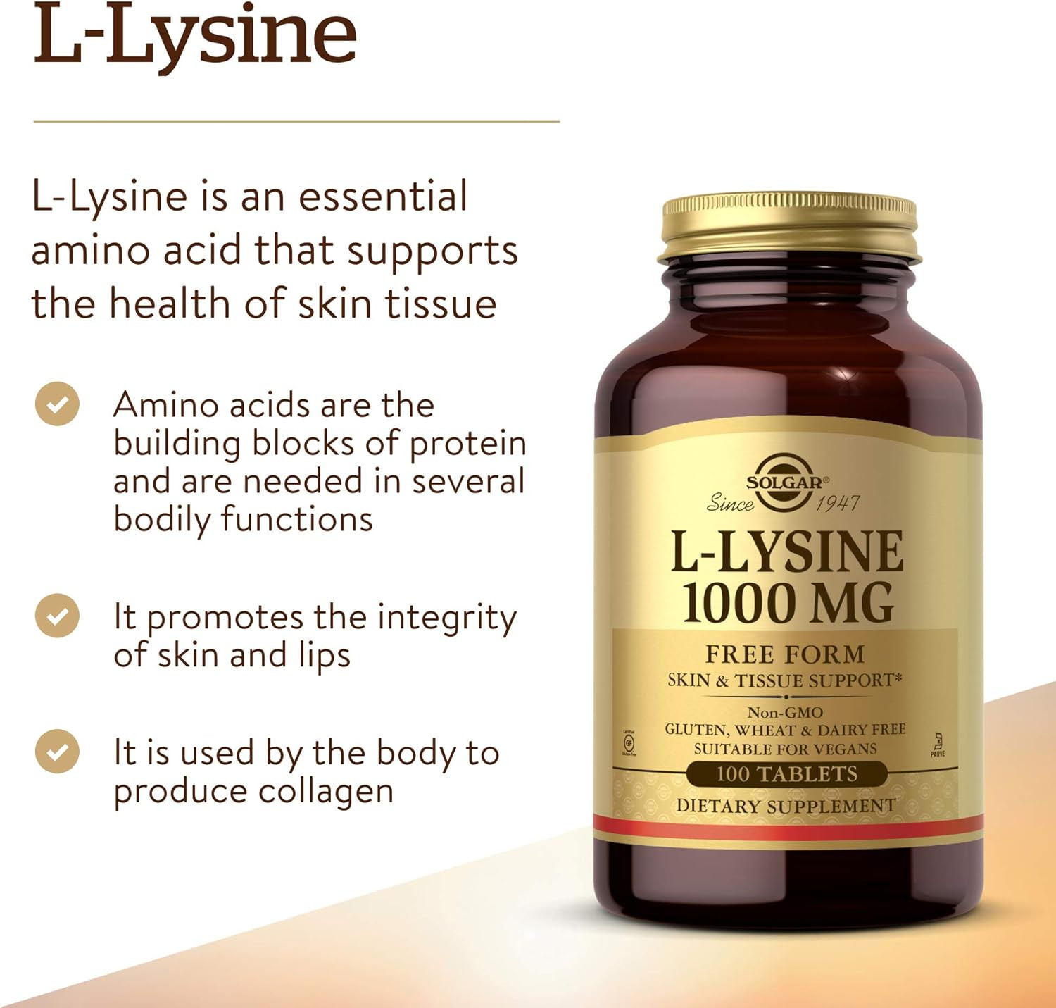 L-Lysine 1000 Mg, 100 Tablets – Enhanced Absorption and Assimilation – Promotes