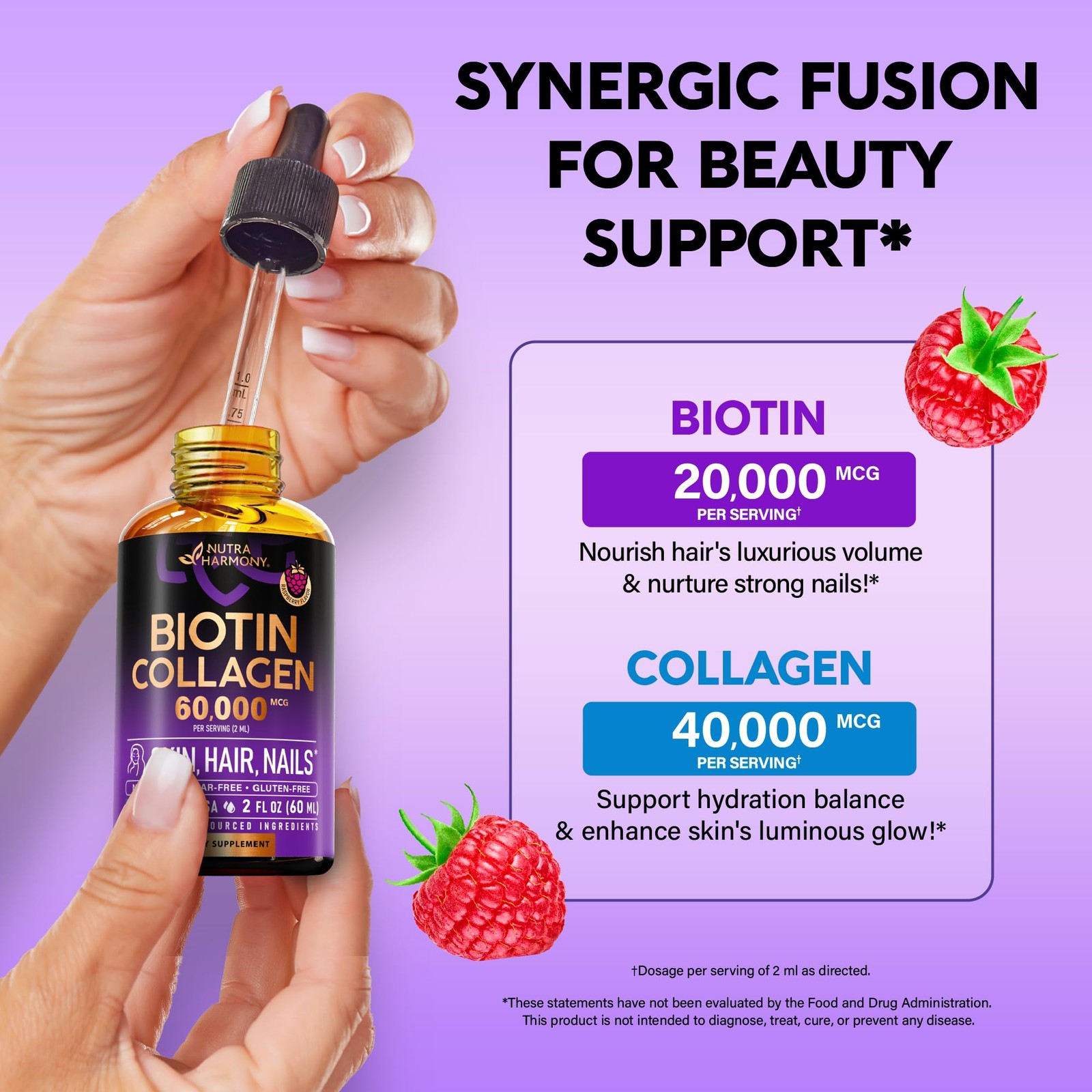 Liquid Biotin & Collagen 60,000 mcg – Vitamins for Hair 2 Fl Oz (Pack of 1)