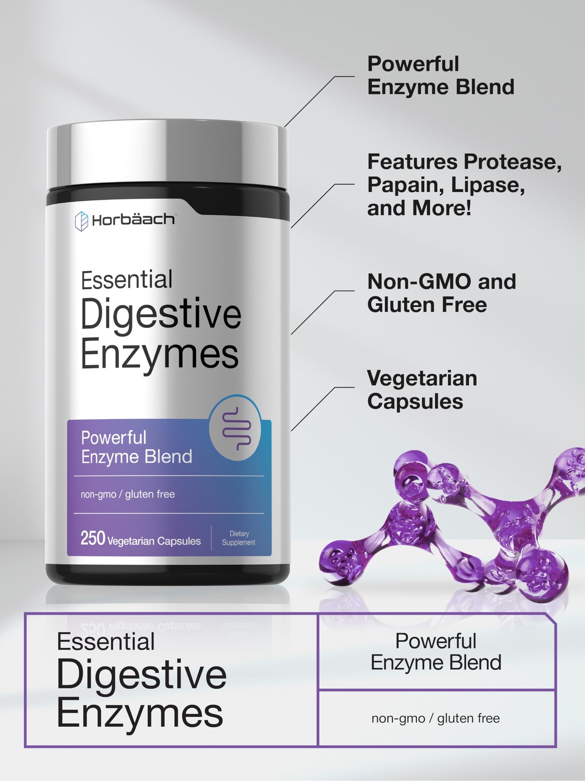 Horbäach Essential Digestive Enzymes | 250 Capsules | 250 Count (Pack of 1)