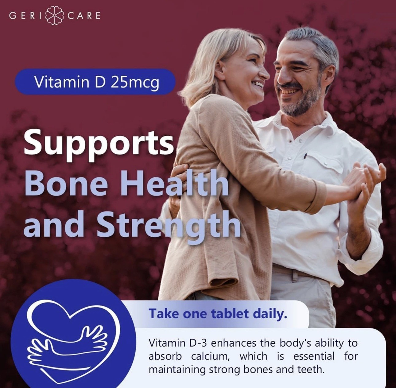 Geri-Care Vitamin D3 1000IU 25mcg Immune Support Daily Supplement 100 Tabs