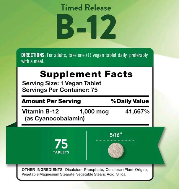 Nature’s Truth Timed Release Vitamin B-12 1,000mcg Tablets Non-GMO 75
