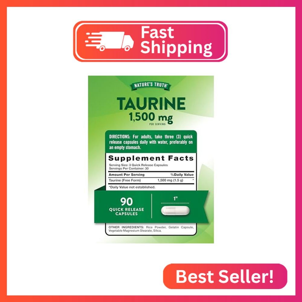 Nature’s Truth Taurine Supplement | 1500mg | 90 Capsules | Non-GMO & Gluten Free