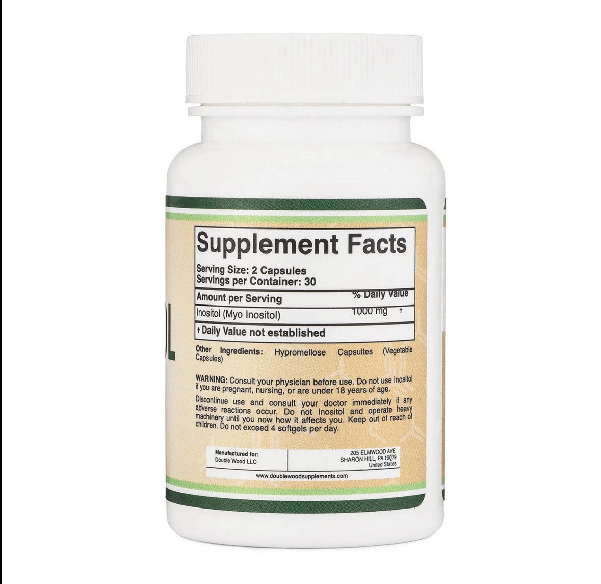 Double Wood Supplements ~ Inositol ~ 1000mg ~ 60 Caps ~ Sealed ~ Exp.04/2028