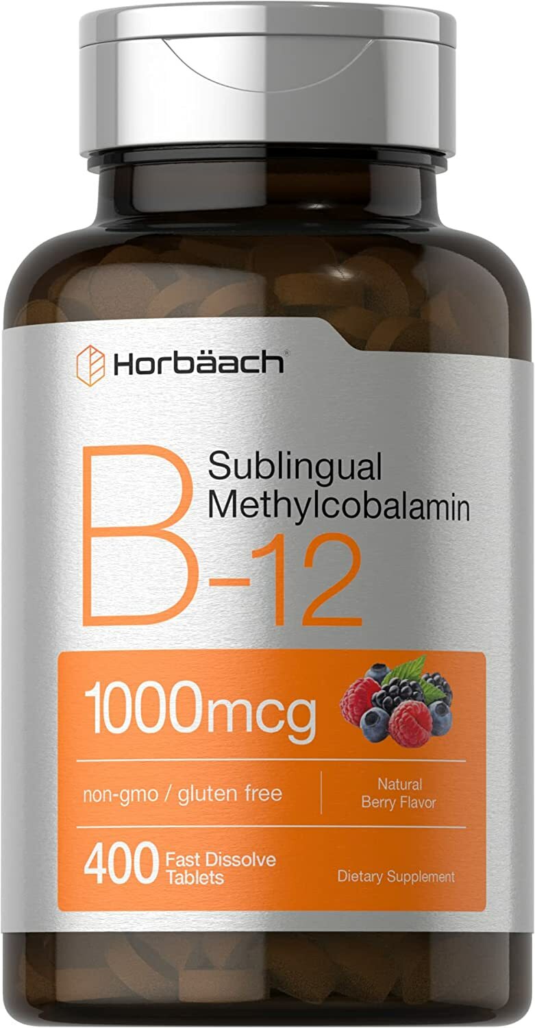 B12 Sublingual 1000 mcg | 400 Dissolvable Vitamins | Vegan Tablets | by Horbaach