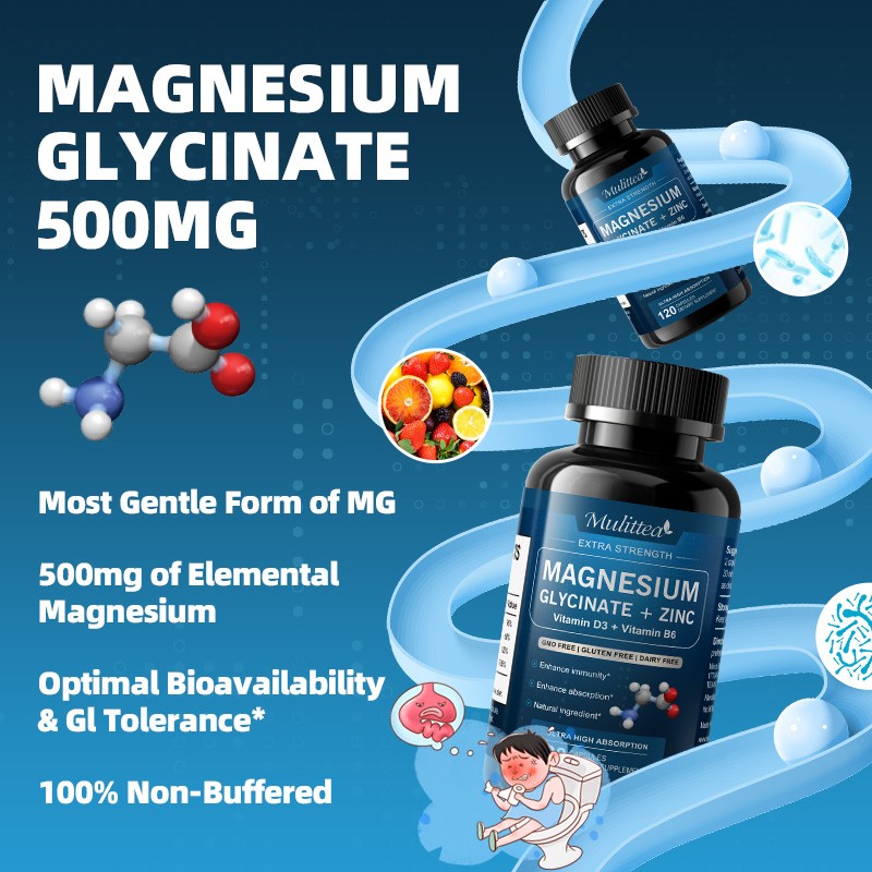 Magnesium Glycinate 500mg Capsules Gentle on Stomach For Sleep, Stress Relief