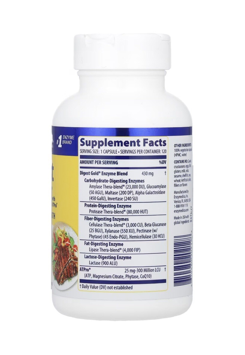 Enzymedica Digest Gold with ATPro 120 Capsules, Optimal Digestive Support