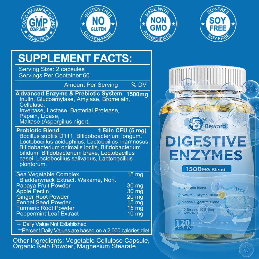 Digestive Enzymes w/ Prebiotic & Probiotics, Gas, Constipation & Bloating Relief