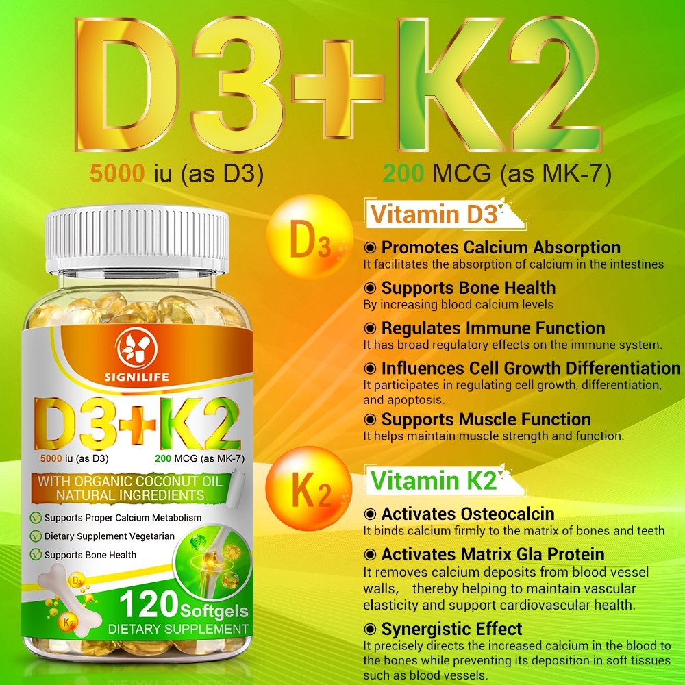 Vitamin D3 5000 IU + K2 200mcg 120 Capsules Extra Strength D3 K2 Supplements
