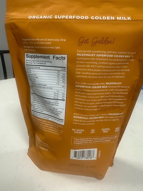 Paleovalley Organic Superfood Golden Milk Powder 30 Servings BB 08/26/2027