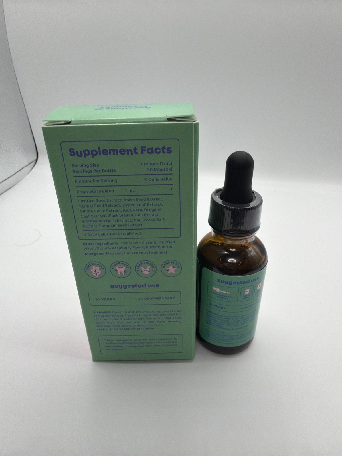 JoySpring Para Patrol Intestinal Support Herbal Supplement Kids Raspberry 30 mL