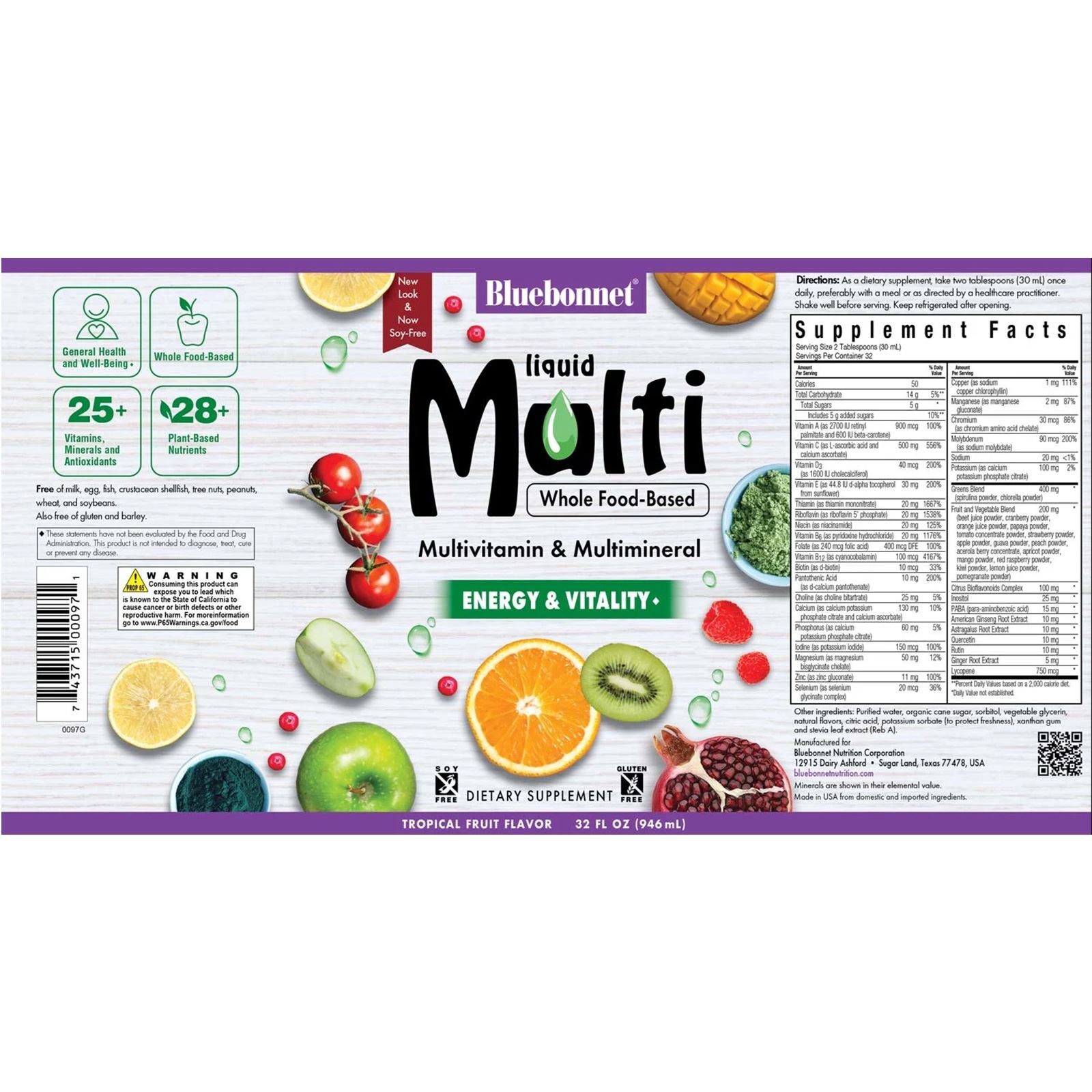 Bluebonnet Liquid Multi Formula 32 Fl Oz Liquid, Energy and Vitality Support