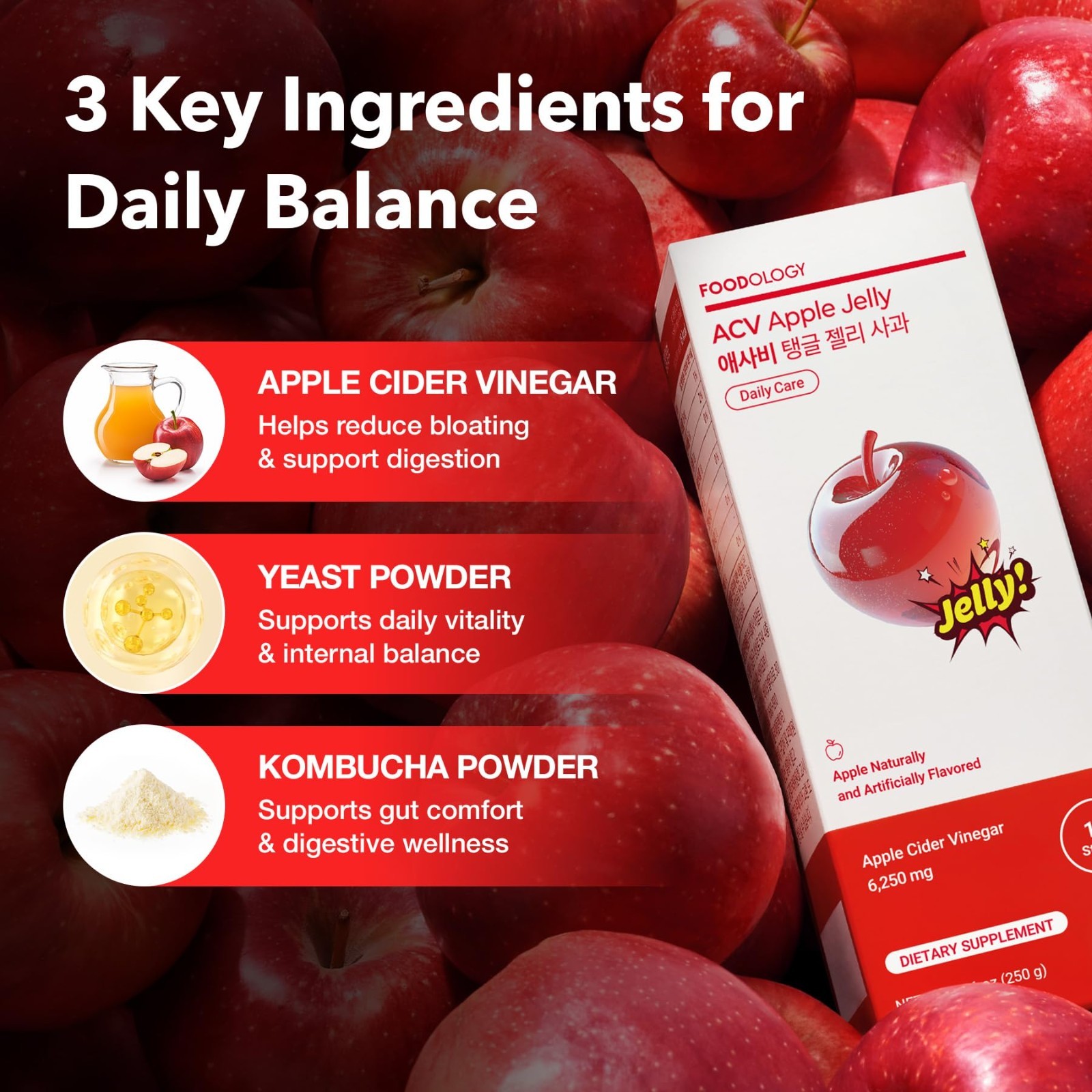 Apple Cider Vinegar Stick Jelly 6,250mg – Peach Flavor, Prebiotic Detox, Gut Hea