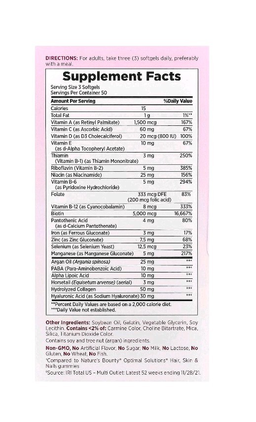 Nature’s Bounty Optimal Solutions Hair Skin & Nails 5000mcg Softgels 150