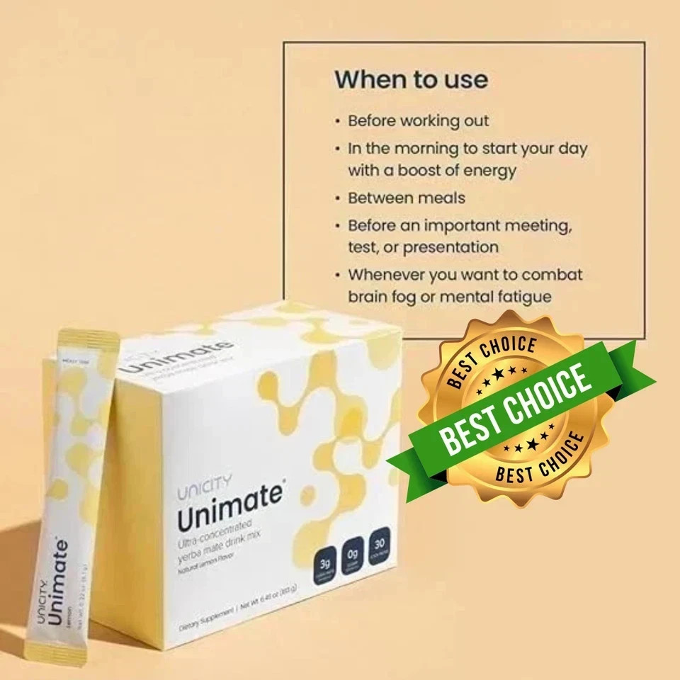 Unicity Unimate Lemon Drink Mix 30 Sachets Powder Beverage Mix Lemon Flavor Seal