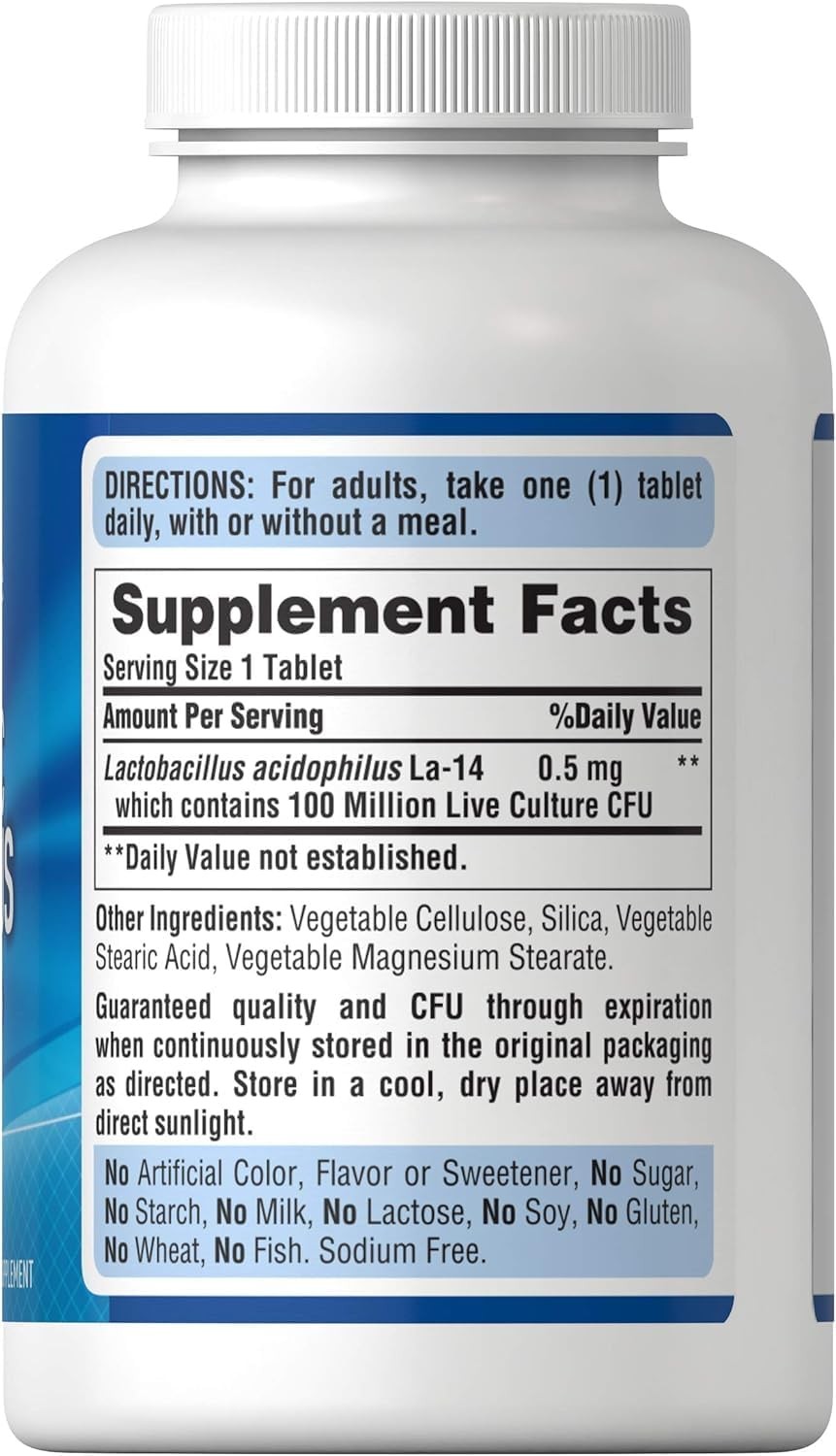 Puritan’s Pride Daily Probiotic Acidophilus, 100 250 Count (Pack of 1)