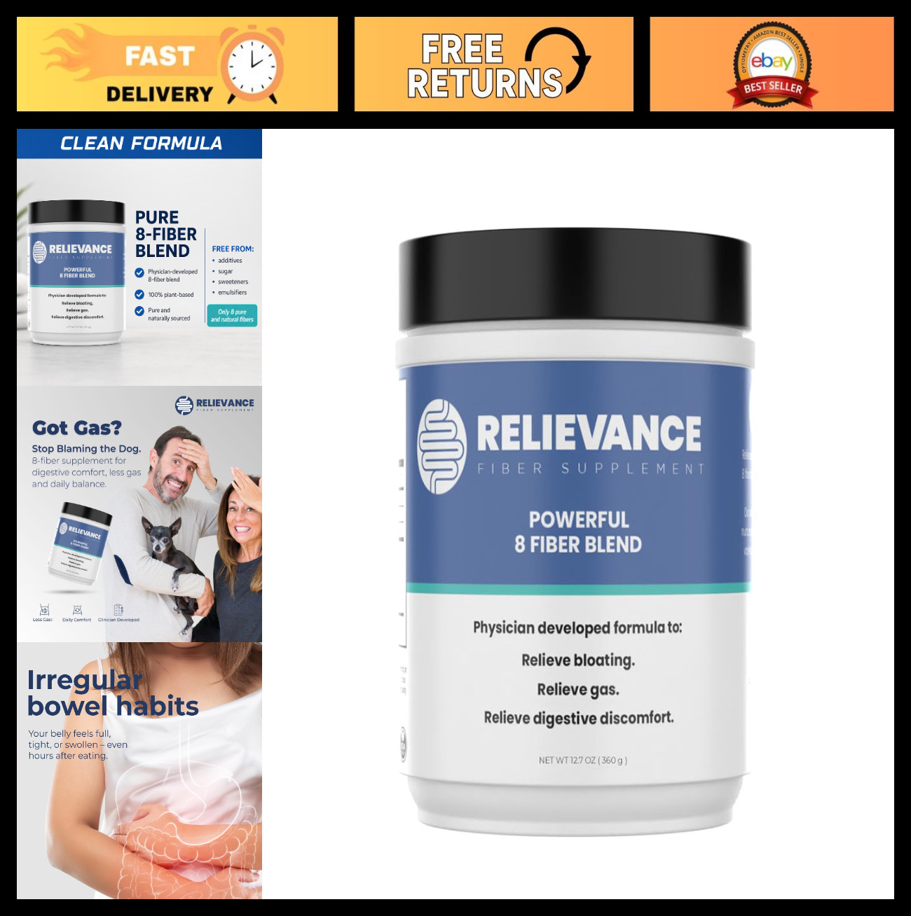 Fiber Clean Formula for Bloating, Gas & Gut Relief – 12.7oz Dietary Supplement
