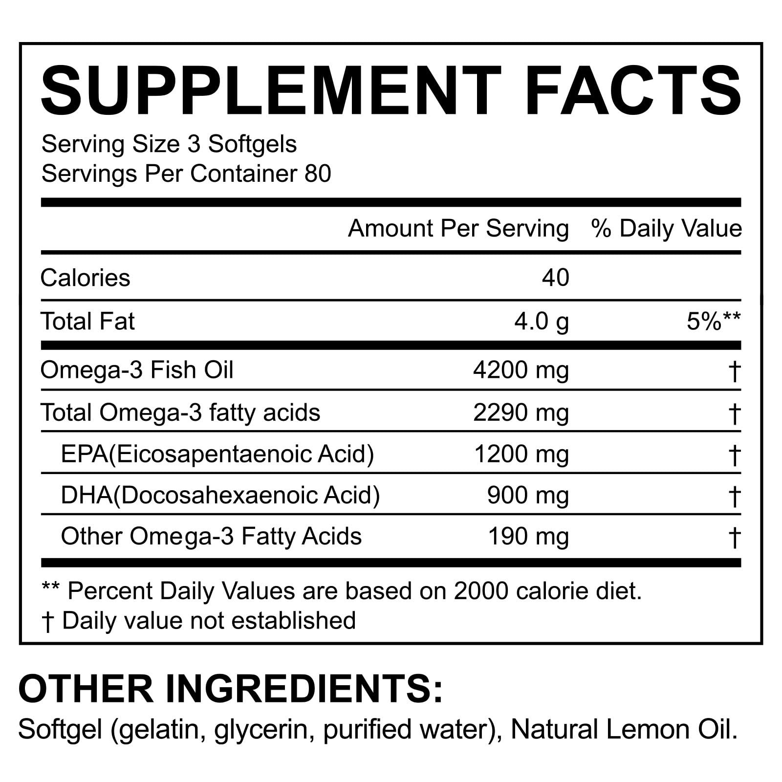 Omega 3 Fish Oil 4200mg per Serving (3 Softgels) – 240 Count (Pack of 1)