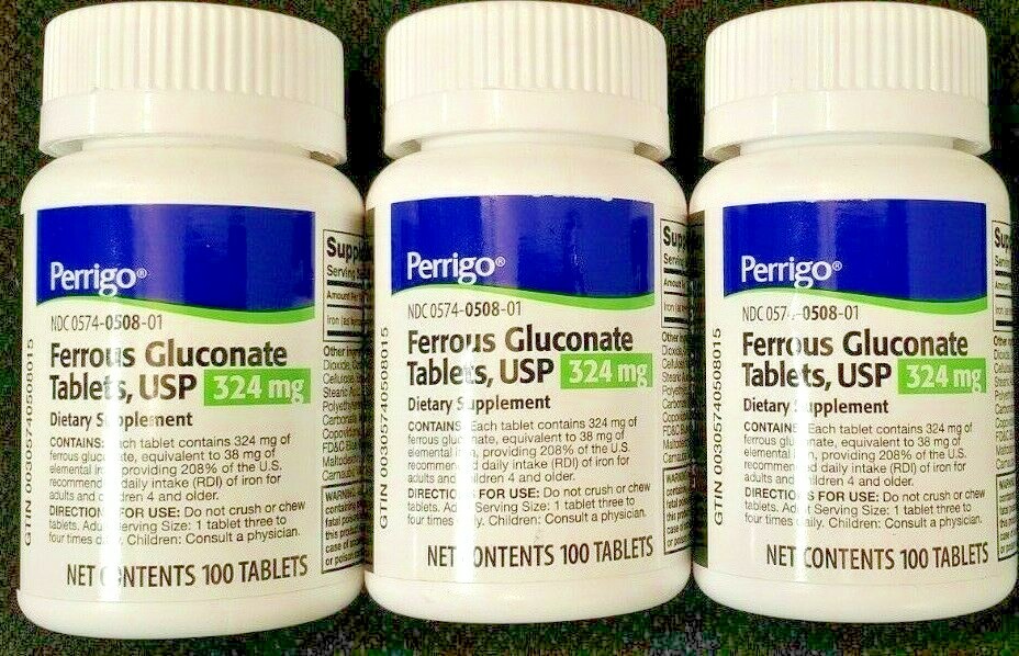 Perrigo Ferrous Gluconate 324mg Dietary Supplement 100ct -3 Pack Exp 03-2026