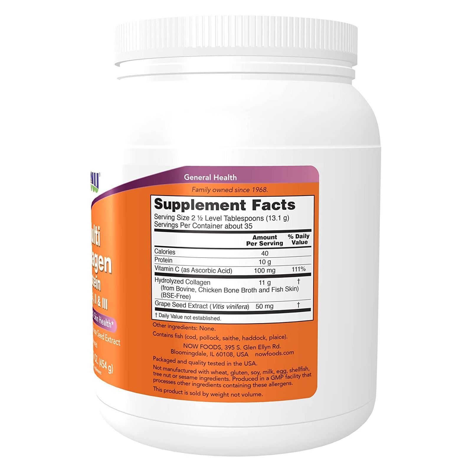 NOW FOODS Multi Collagen Protein Types I II & III Powder 16 oz
