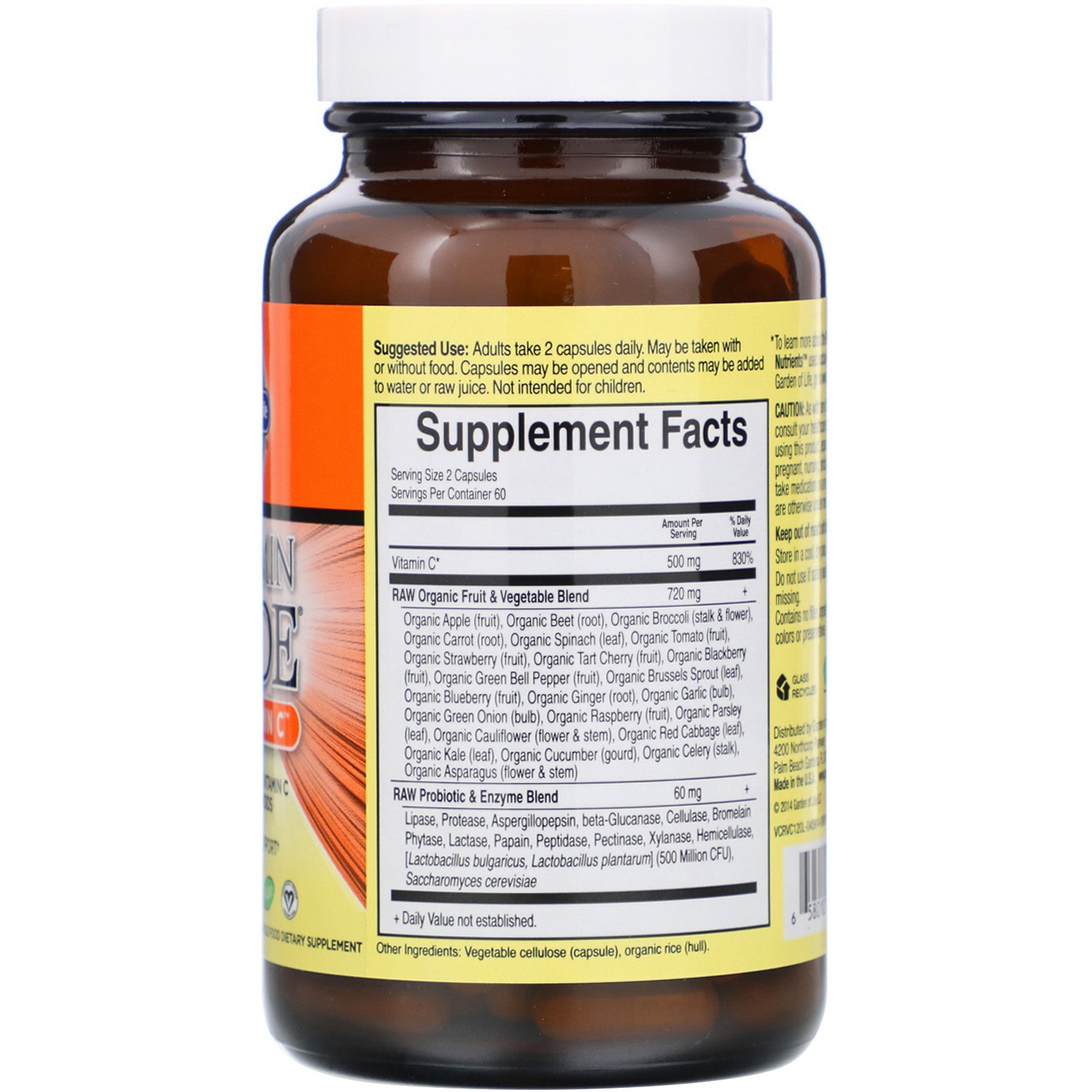 Garden of Life Vitamin Code Raw Vitamin C 120 Vegan Capsules Gluten-Free,
