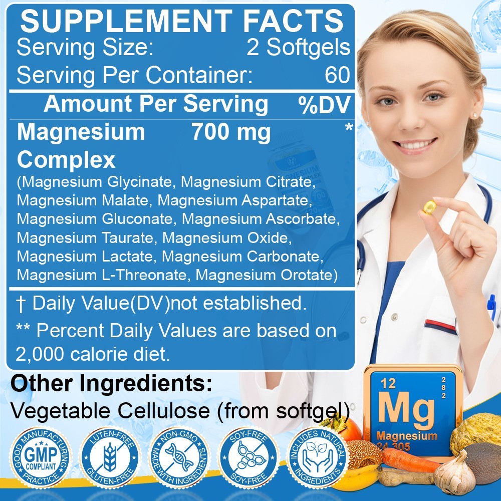 Magnesium 12 in 1 Complex 700mg – Glycinate Citrate Malate Taurate Daily Support