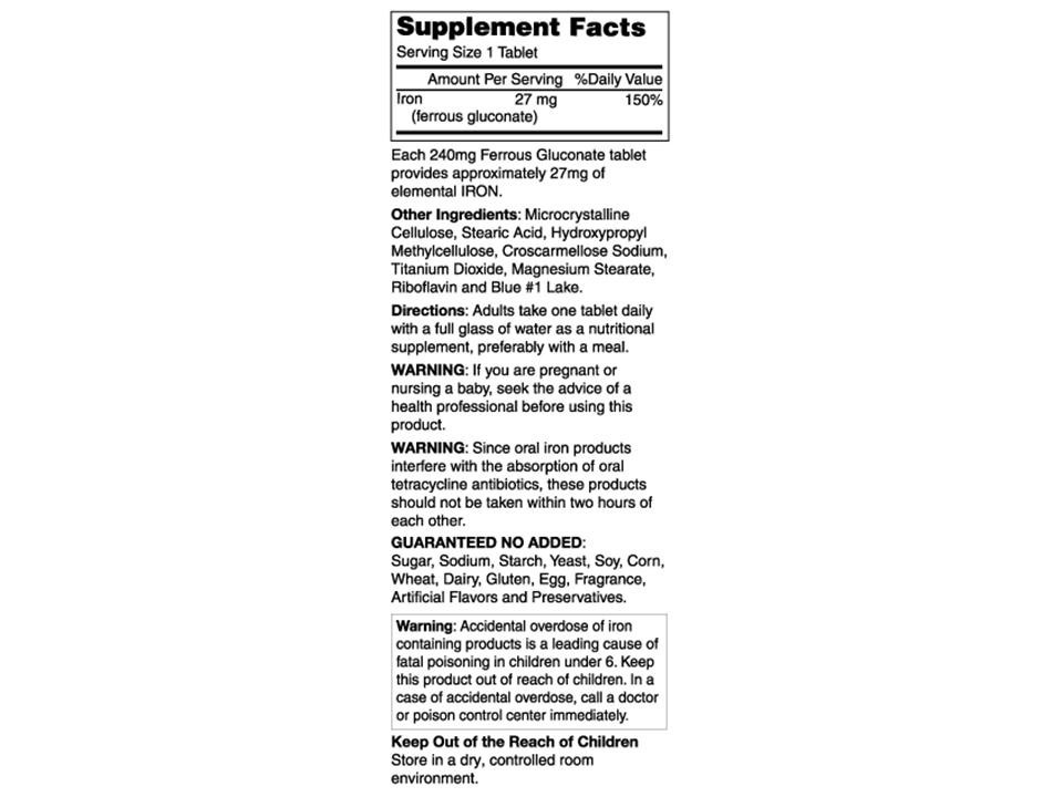Pack 2X 100 Tablets FERROUS Gluconate Highly absorbable iron 27mg help red Blood
