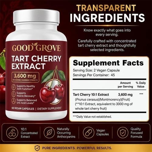Good Grove Tart Cherry Extract Capsules 60 PCS, Non-GMO Vegan 3600mg