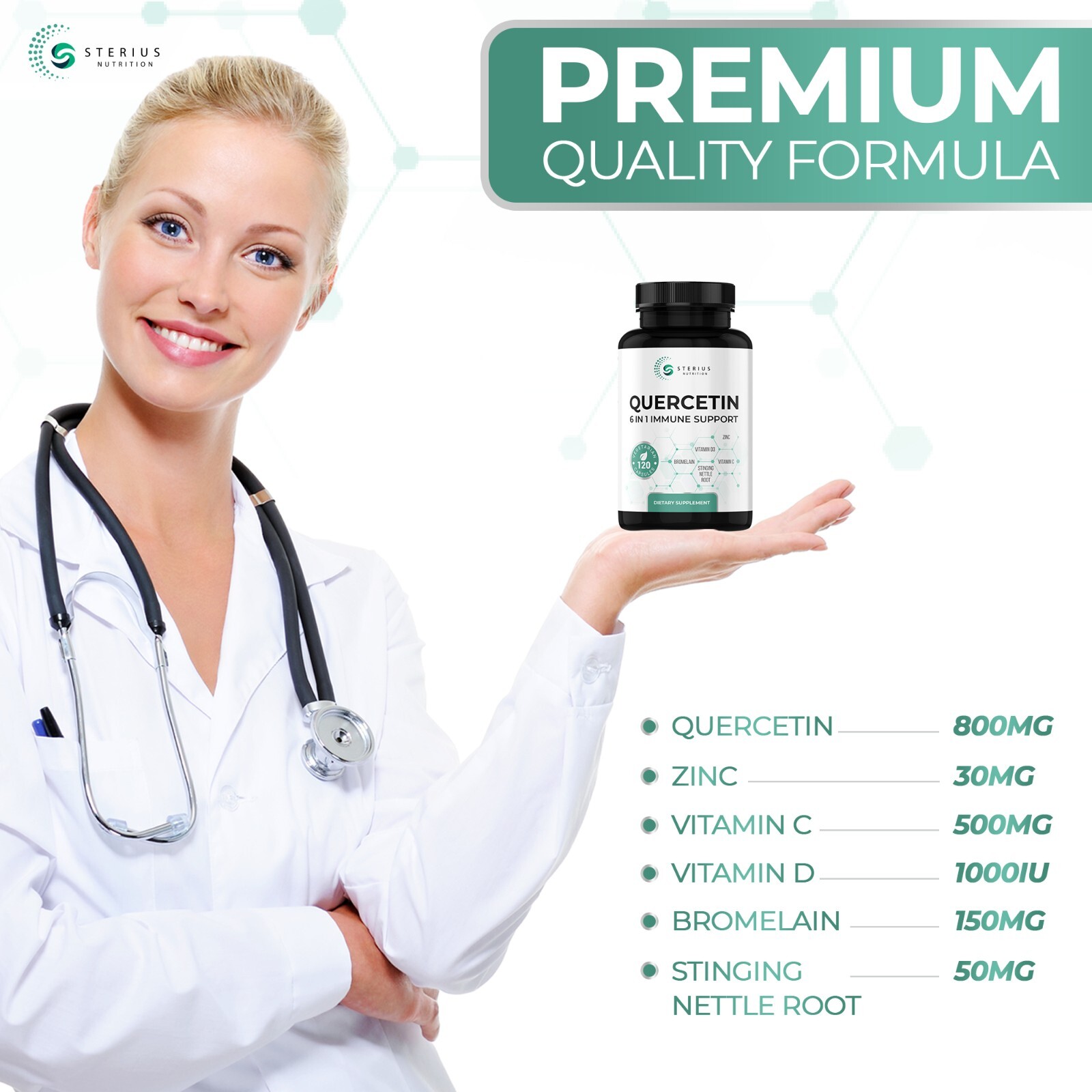Quercetin with Bromelain, Vitamin C, D, Zinc, Stinging Nettle Root