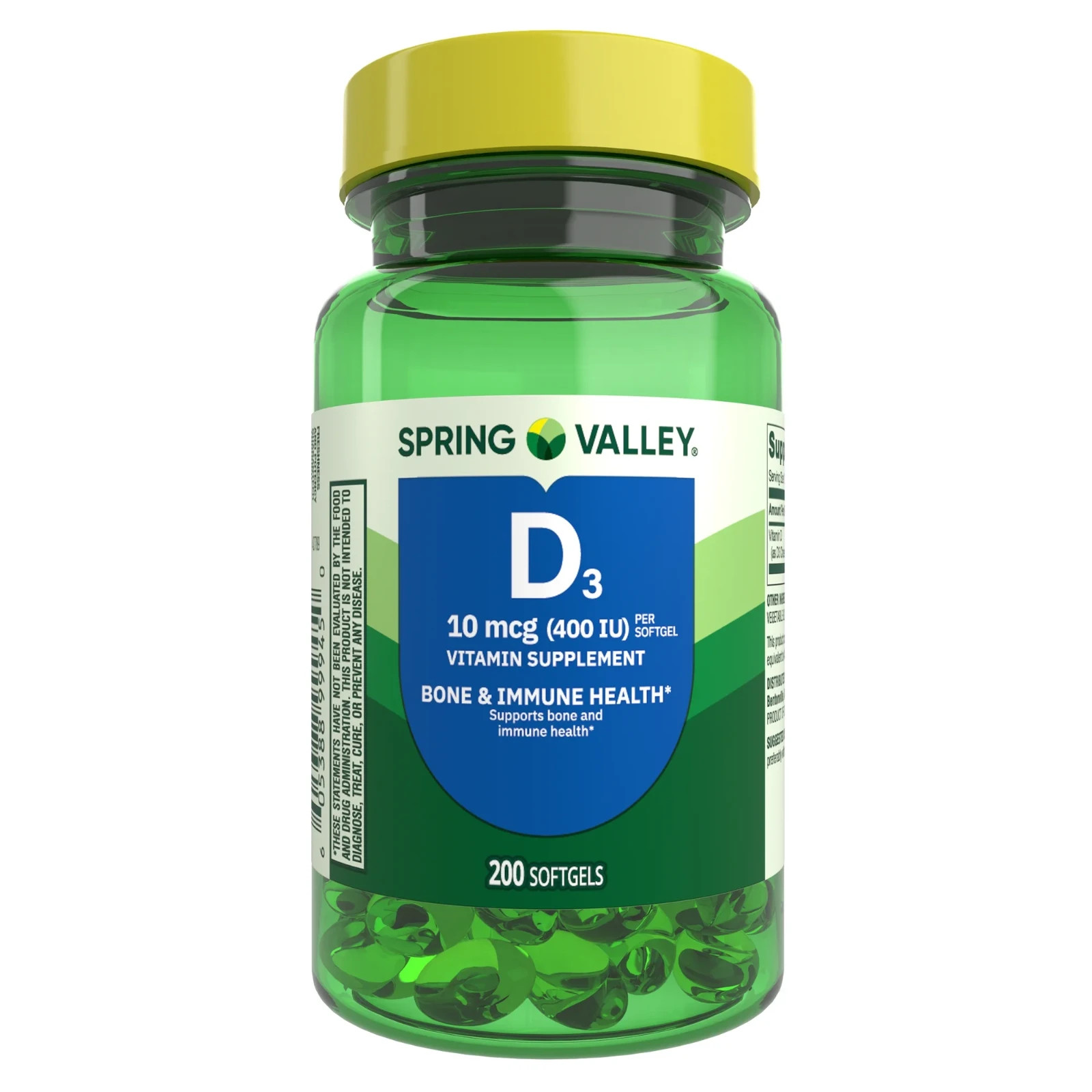 Spring Valley Vitamin D3 400 IU (10 mcg), 200 Softgels – Bone & Immune Support