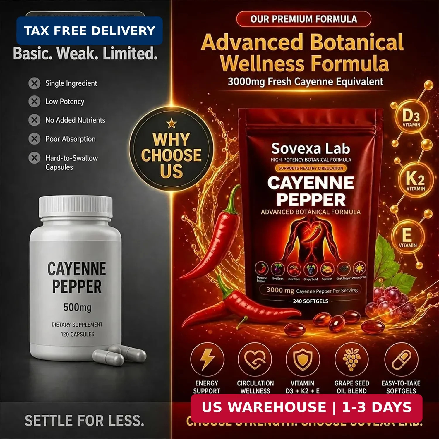 Cayenne Pepper Softgels Supplement for Energy & Cardiovascular Wellness, Active