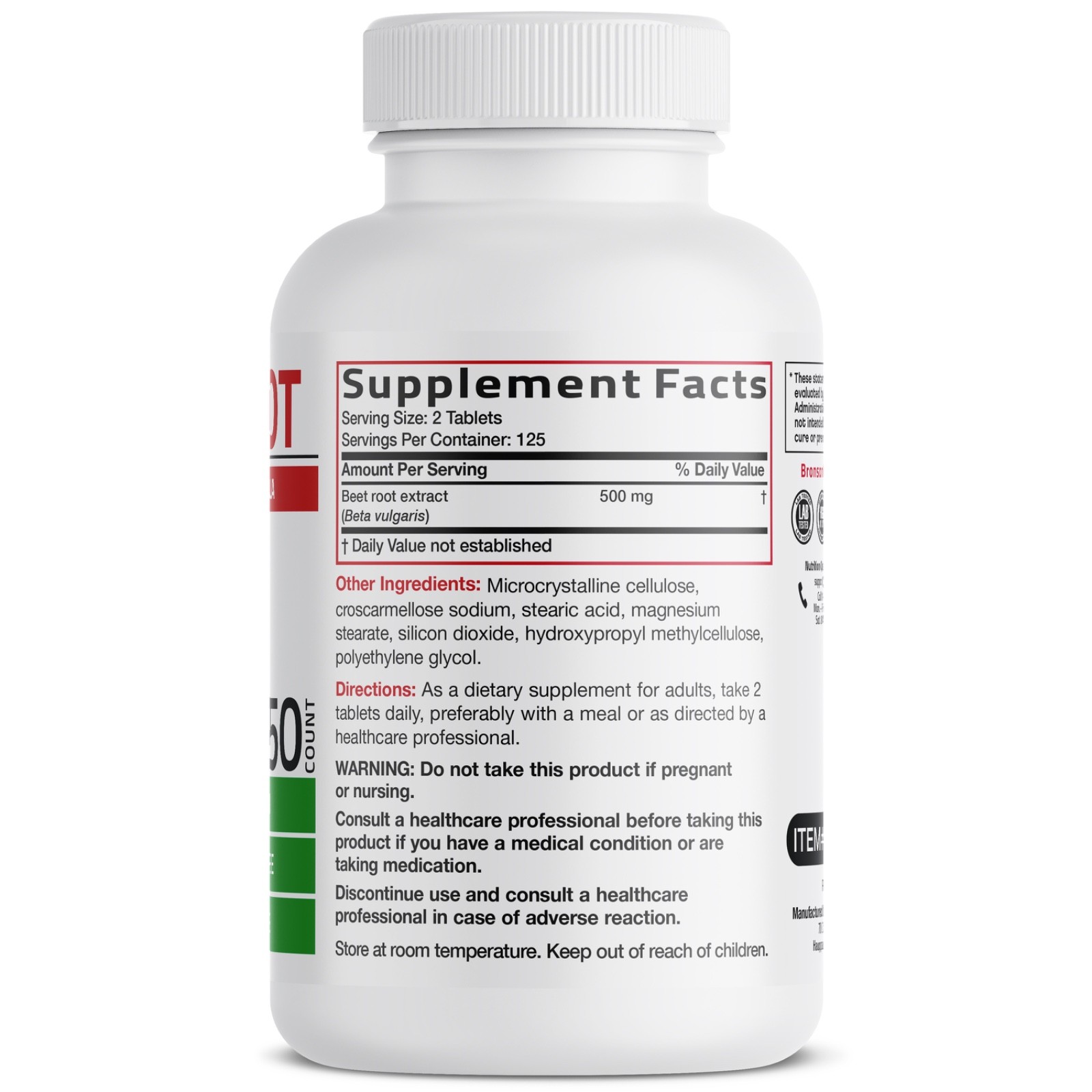 Bronson Beet Root 2000mg Extra Strength 250 Tablets