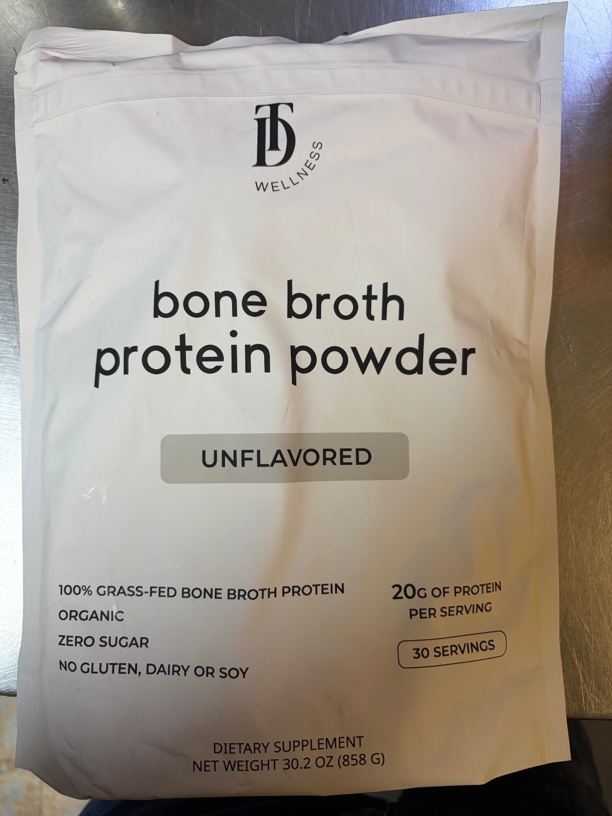 UNFLAVORED Bone Broth Protein Powder 30.2oz 100% Grass Fed 20g TD Wellness