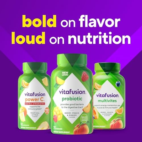 vitafusion Probiotic Gummy Supplements, Raspberry, Peach and Mango Flavors,