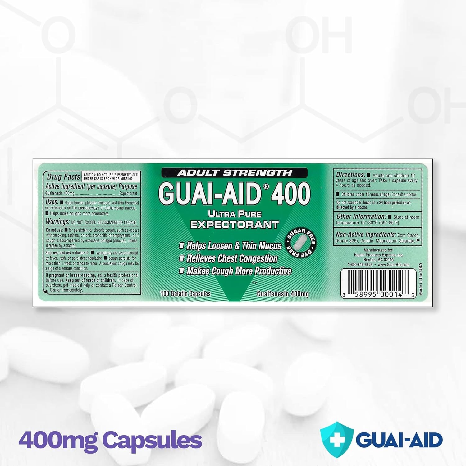 Ultra-Pure Guaifenesin Capsules – 400mg, 100 Count for Fast Allergy Relief