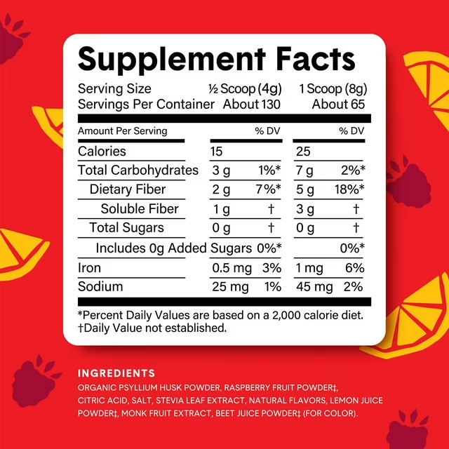 2 Bellway Super Fiber Fruit Psyllium Husk Fiber Supplement Raspberry Lemon 11/26