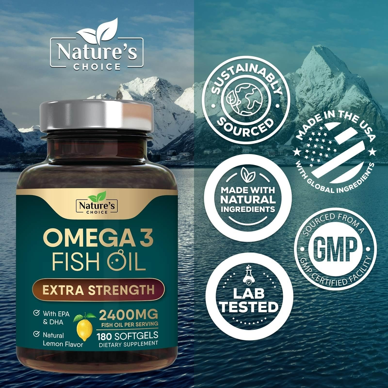 Nature’s Choice Omega 3 Fish Oil 2400mg – 180 Softgels – Heart & Brain Support