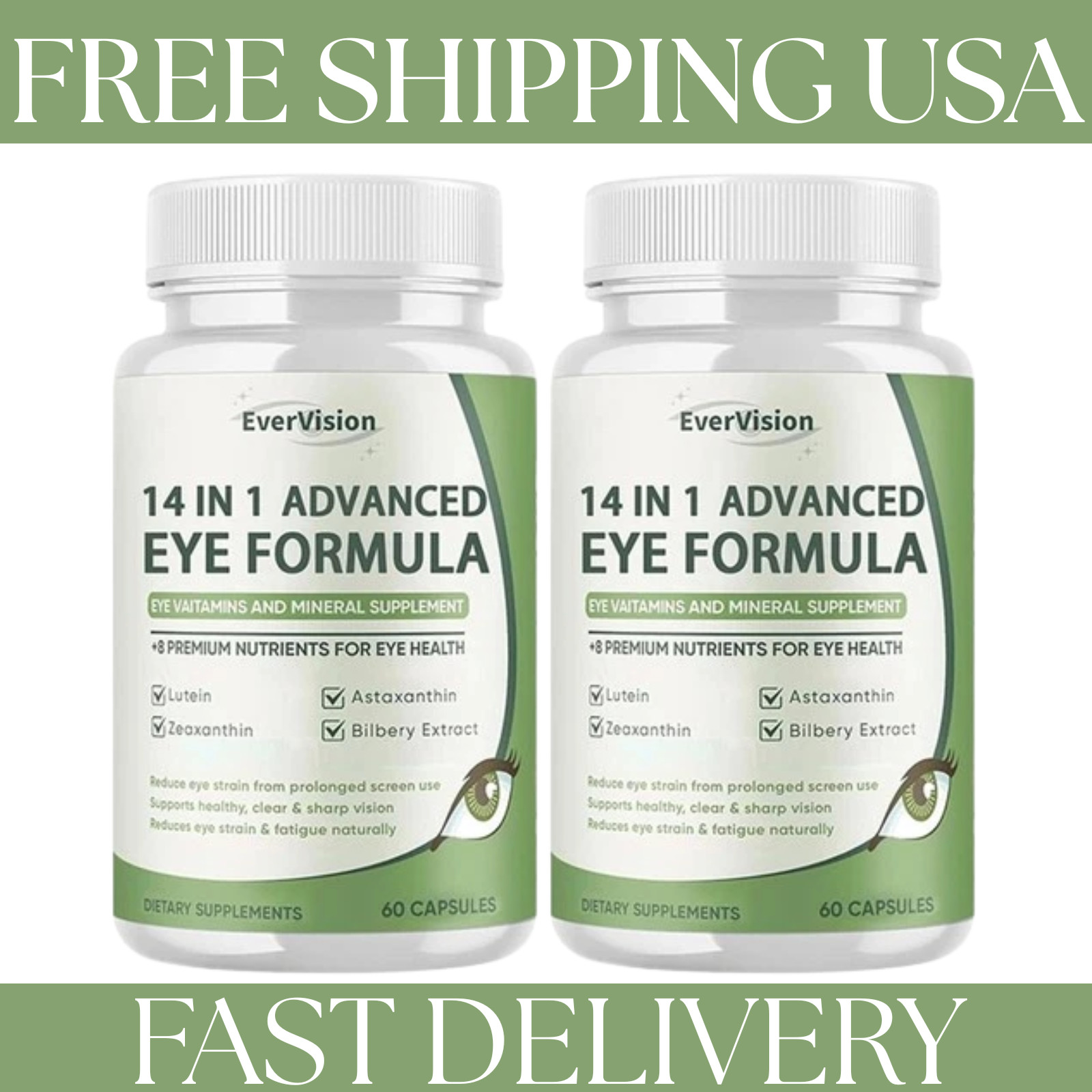 2 Packs Evervision 14 in 1 innovative Eye Formula – 60 Capsules – USA